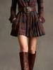 Women's Digital Printed Geometric Striped Shirt Dress with Waist Pocket