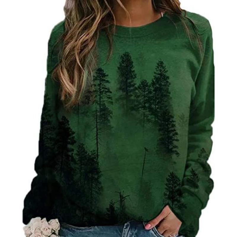 

Женские футболки с длинным рукавом с 3D-принтом природного ландшафта - Мягкий полиэстер средней эластичности, одежда свободного кроя для весны и осени S