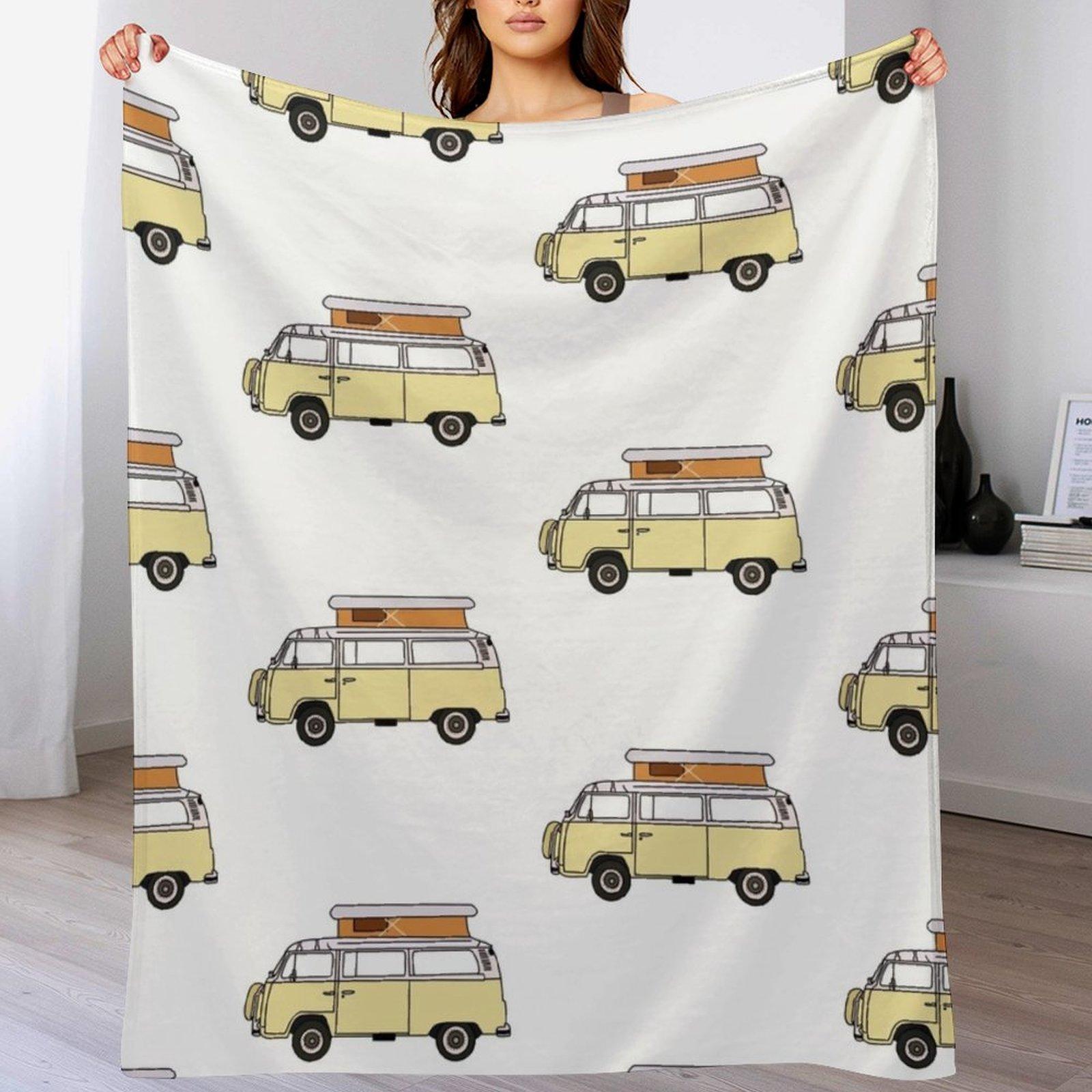 

yellow retro van Throw Blanket All Season Lightweight Soft Blanket for Bed 102x76cm(40x30in)