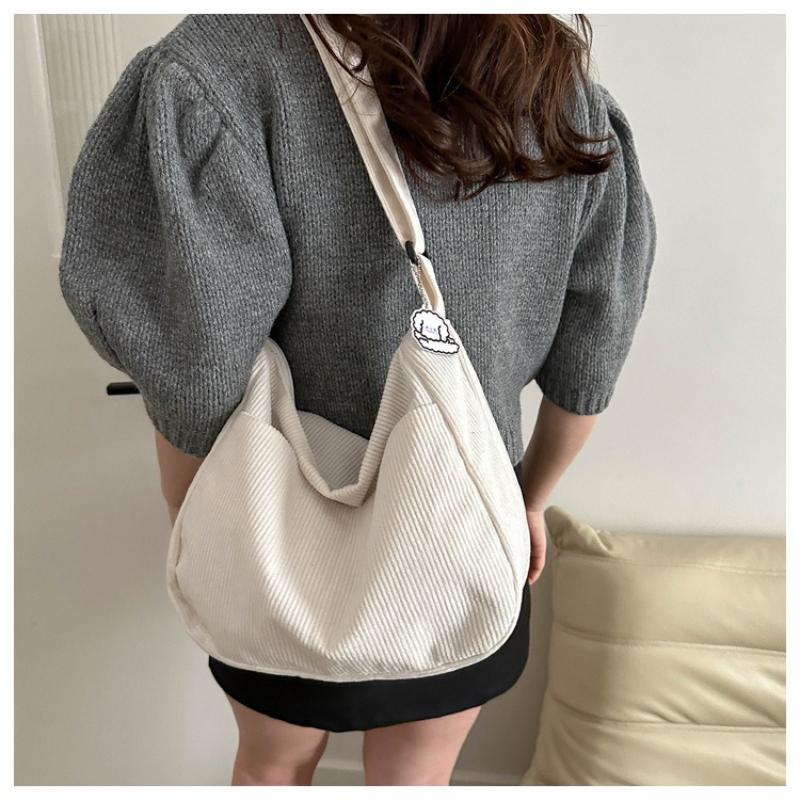 Damen Cord Schultertasche Vintage Gestreift Große Kapazität Tragetasche mit Reißverschluss Modische Umhängetasche für den täglichen Gebrauch