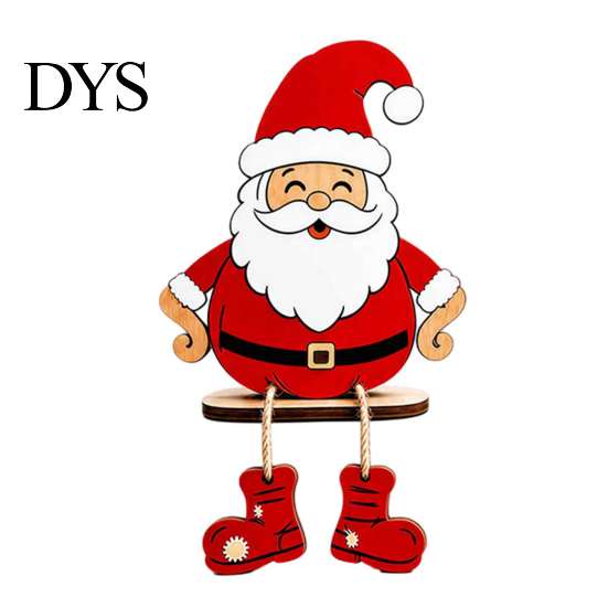 Small Wooden Holiday Gifts Christmas Hanging Leg Ornament, Santa/Snowman/Christmas Tree Shape, Shelf Sitter Decorative Craft for Fireplace Tabletop