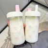 Gift Cute Design Pink Bow Straw Water Bottle Clear Portable Bubble Tea Cup Plastic 500ml Coffee Cup Outdoor Use