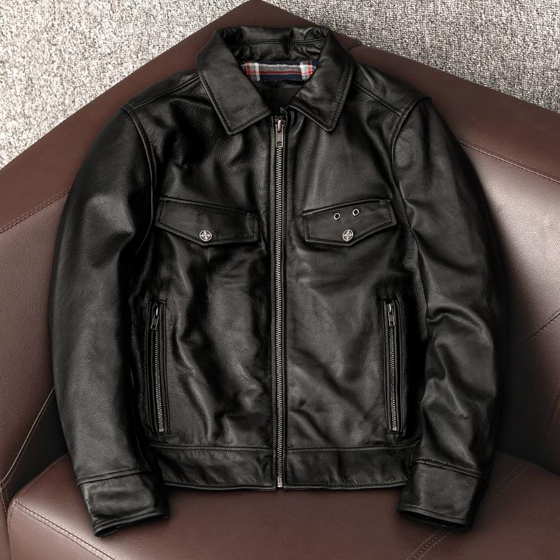 

Мужская куртка из натуральной кожи короткое пальто байкер с воротником из искусственного меха зимняя модная верхняя одежда 5XL чёрный