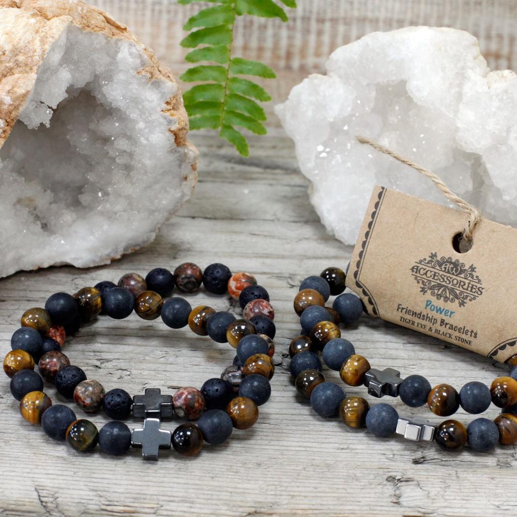 Couple Bracelets 2 Pack Tiger Eye Black Stone
