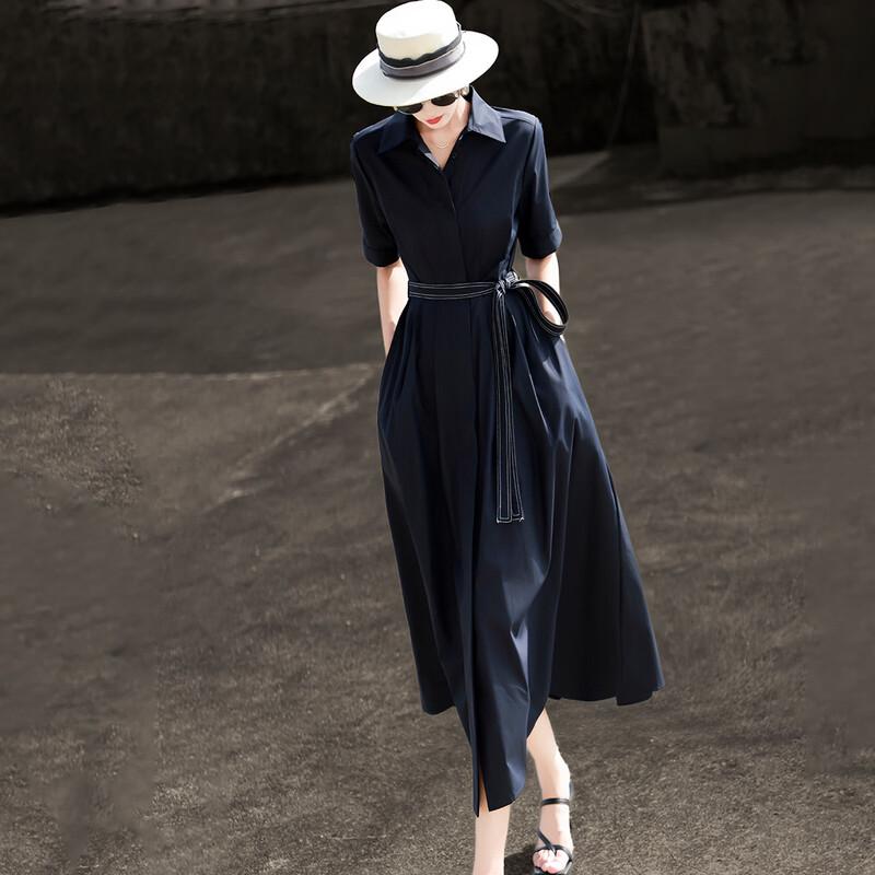 Lancer 2026 Summer Elegant Tencel Shirt Dress with Belt
