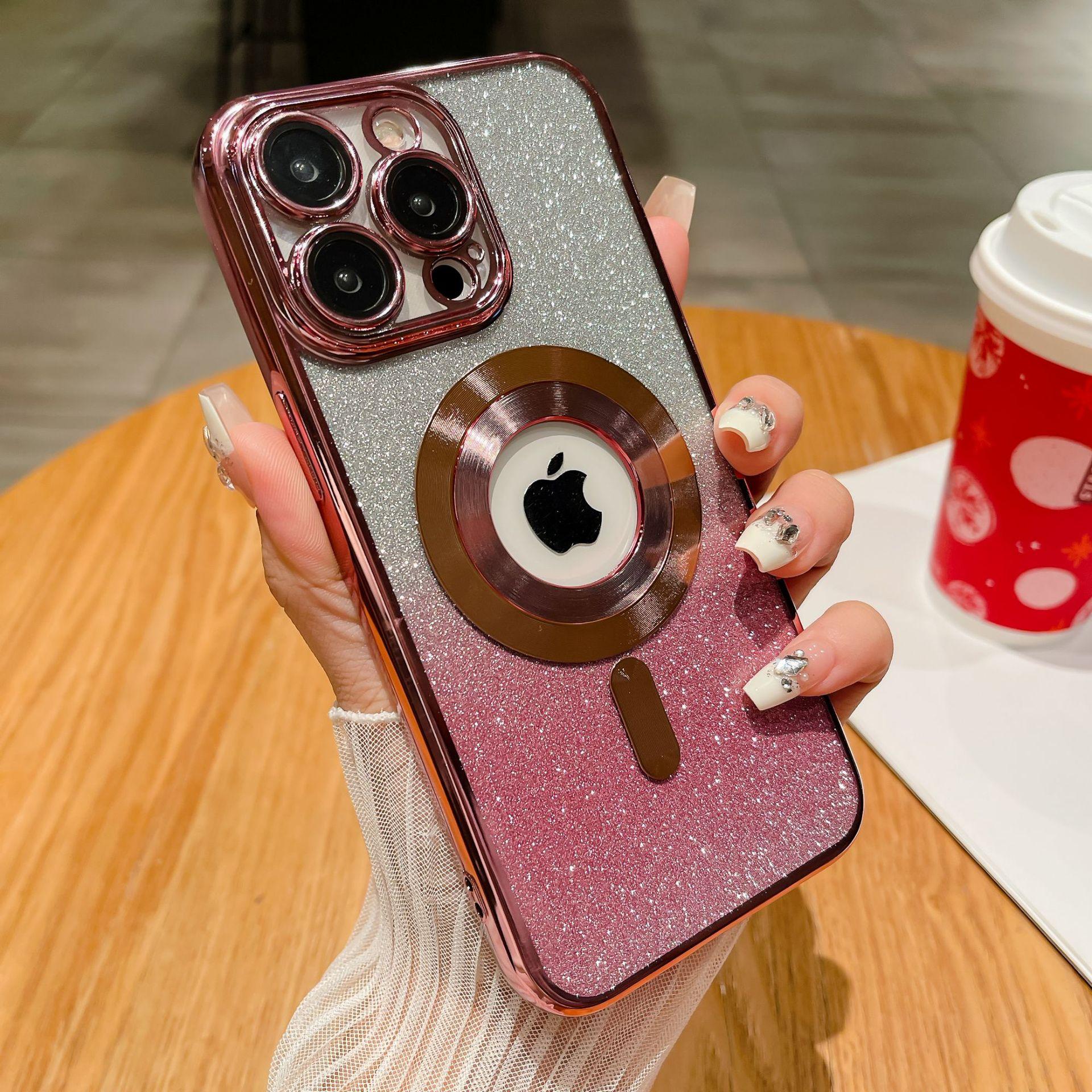 

Подходит для IPhone15promax, Магнитный чехол для телефона с текстурой CD и отсутствующей этикеткой, Apple 14 Градиентный блестящий 13 Полное покрытие, Противоударный Apple 11Promax розовый