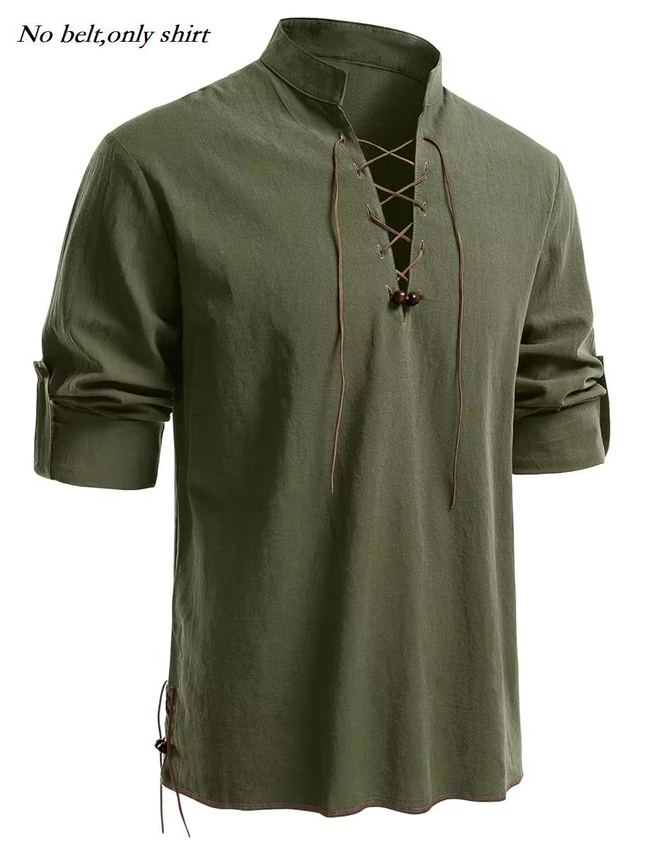 Runcati Heren Middeleeuws Piratenhemd Katoen Retro Vetersluiting Renaissance Overhemden Viking Lange Mouw Halloween Kostuum Tops M black