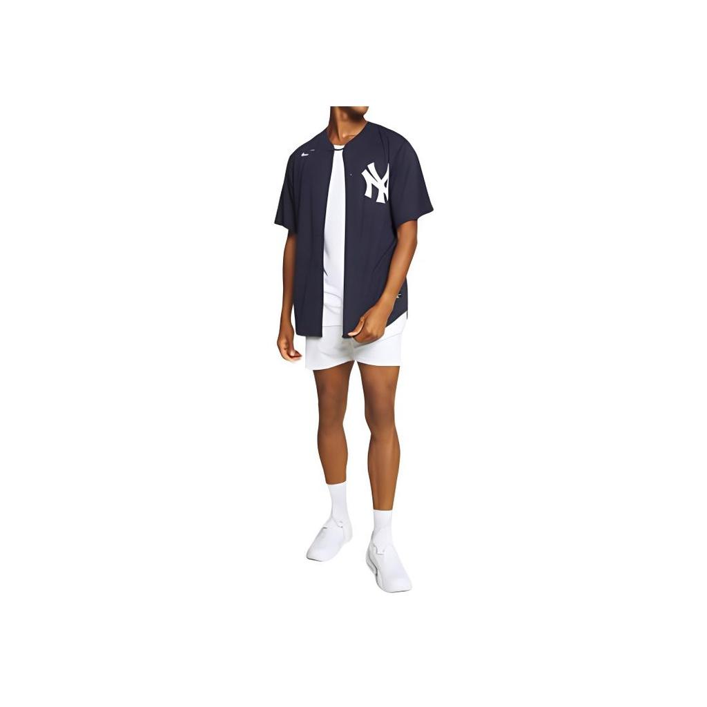 Nike X MLB Embroidered Logo Single-Breasted Comfortable Casual Baseball Short Sleeve Shirt Kids shirts Deep-Blue 3Z3B7ZWEB-NYY