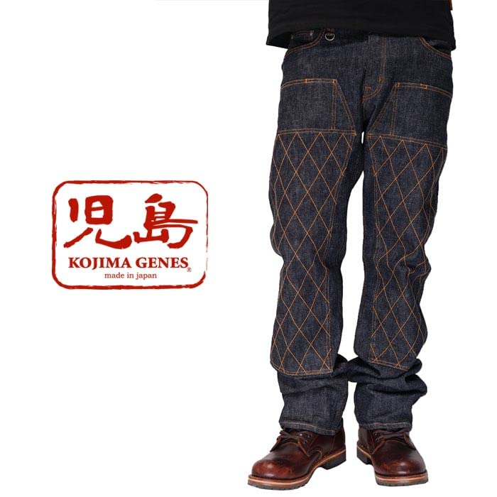 Kojima Jeans KOJIMA GENES 13oz Diamond Stitch Double Knee Straight Stretch Jeans Denim Made in One Pants, Japan, Men's, Wash, RNB-107, Indigo-38