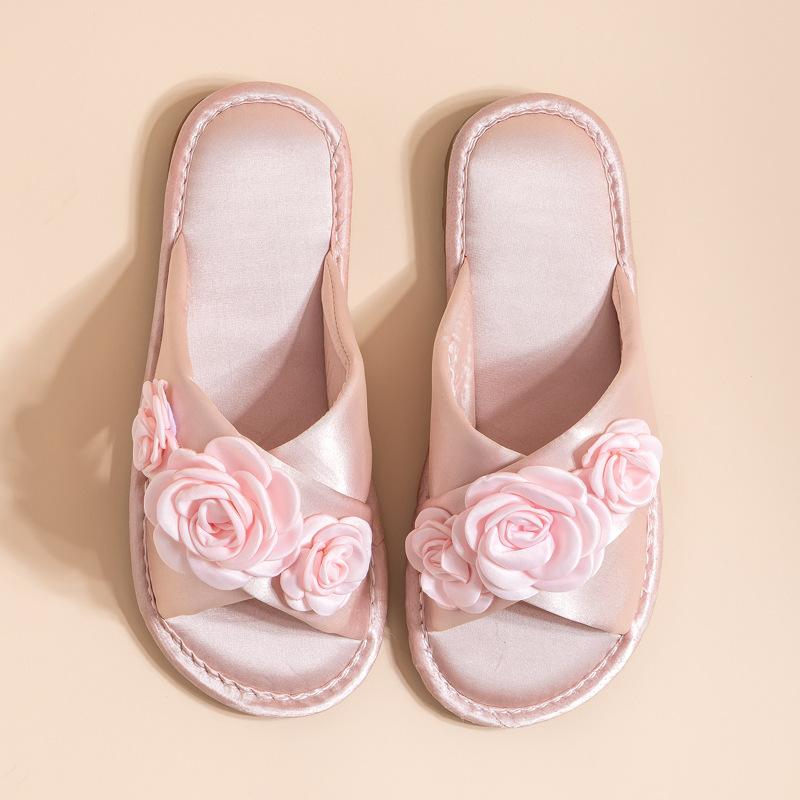 

Open Toe Slides House Sandals for Women&Men Summer Satin Slip on Flat Sandals Indoor Outdoor Beach Shoes for Couple Dress Shoes Bedroom Slippers 36-37 розовый