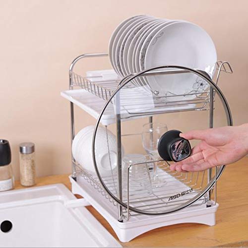 Stainless Steel Dish Drainer, 2-Tier, Rust-Proof, Automatic Drainage, Dish Drainer, Dish Rack, Plate Holder, Pot Lid Stand, Chopstick Holder, Cutting
