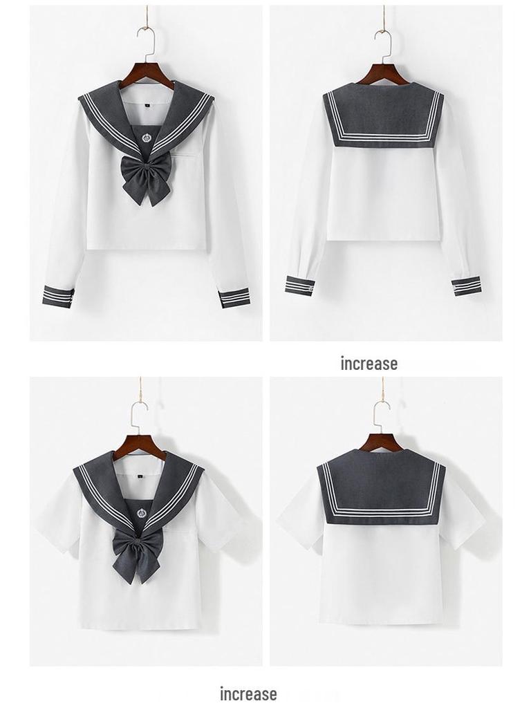 Japanese Embroidery Gray JK School Uniform: Sailor Suit with Short/Long Sleeves & Pleated Skirt for Spring/Autumn.
