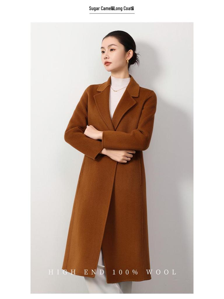 Women's Double-Faced Wool Slim Fit Extra Long Over-the-Knee Coat for Autumn/Winter