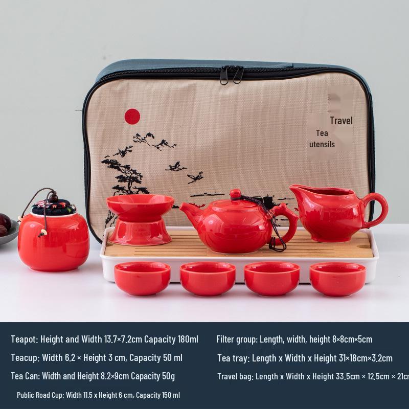 Portable Ceramic Tea Set with Tray - Custom Engraved Anniversary Gift