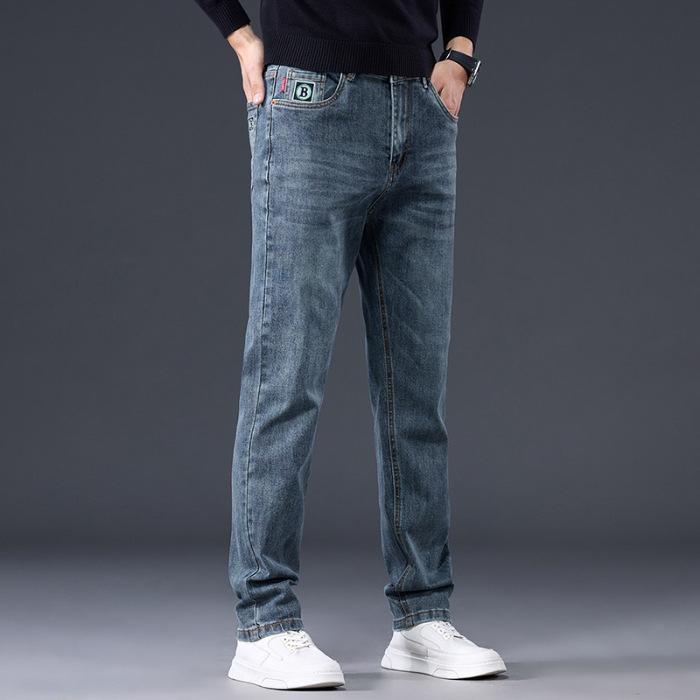Men'S Jeans Autumn And Winter New Trend Retro Men'S Pants Elastic Straight Leg Pants With Added Fleece And Increased Casual Size