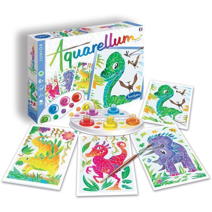 Watercolor Paint - SENTOSPHERE - Aquarellum Junior - Dinosaurs - 5 Colors - Set On Vellum Paper - From 7 Years