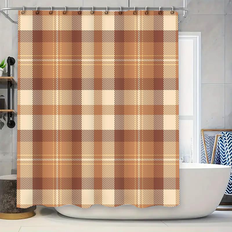 Vintage Plaid Shower Curtain Large Size Bathroom Decor Waterproof Fabric Bath Curtains in Yellow Brown for Home Use 90x180cm