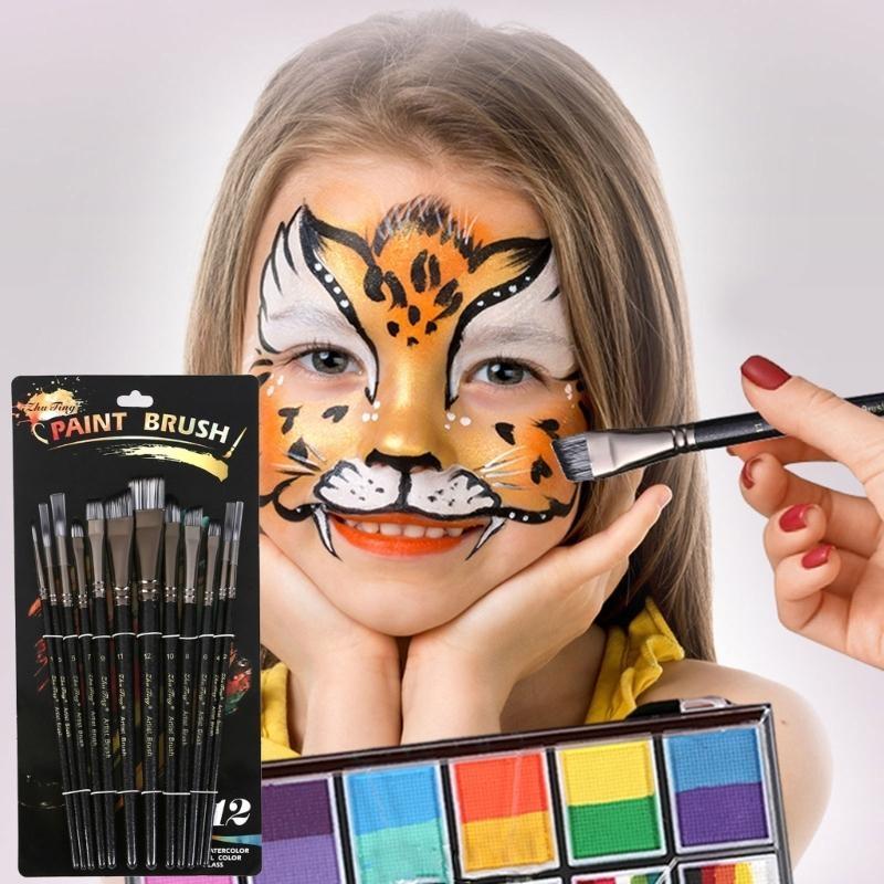 

W89C 12PCS Artist Paint Brush for Watercolor Gouaches Acrylic, Kids Face and Body Art China Mainland