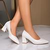 Fashion Fashion Office Formal Dress Shoes Plus Size Elegant Pointed Toe Solid Black Pu Pumps Women 2025 White Square Medium Heel Pumps