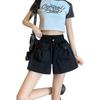 New High-waisted Slimming Lady's Casual Shorts for Summer Workwear, Wide-leg with Double Pockets and Drawstring.