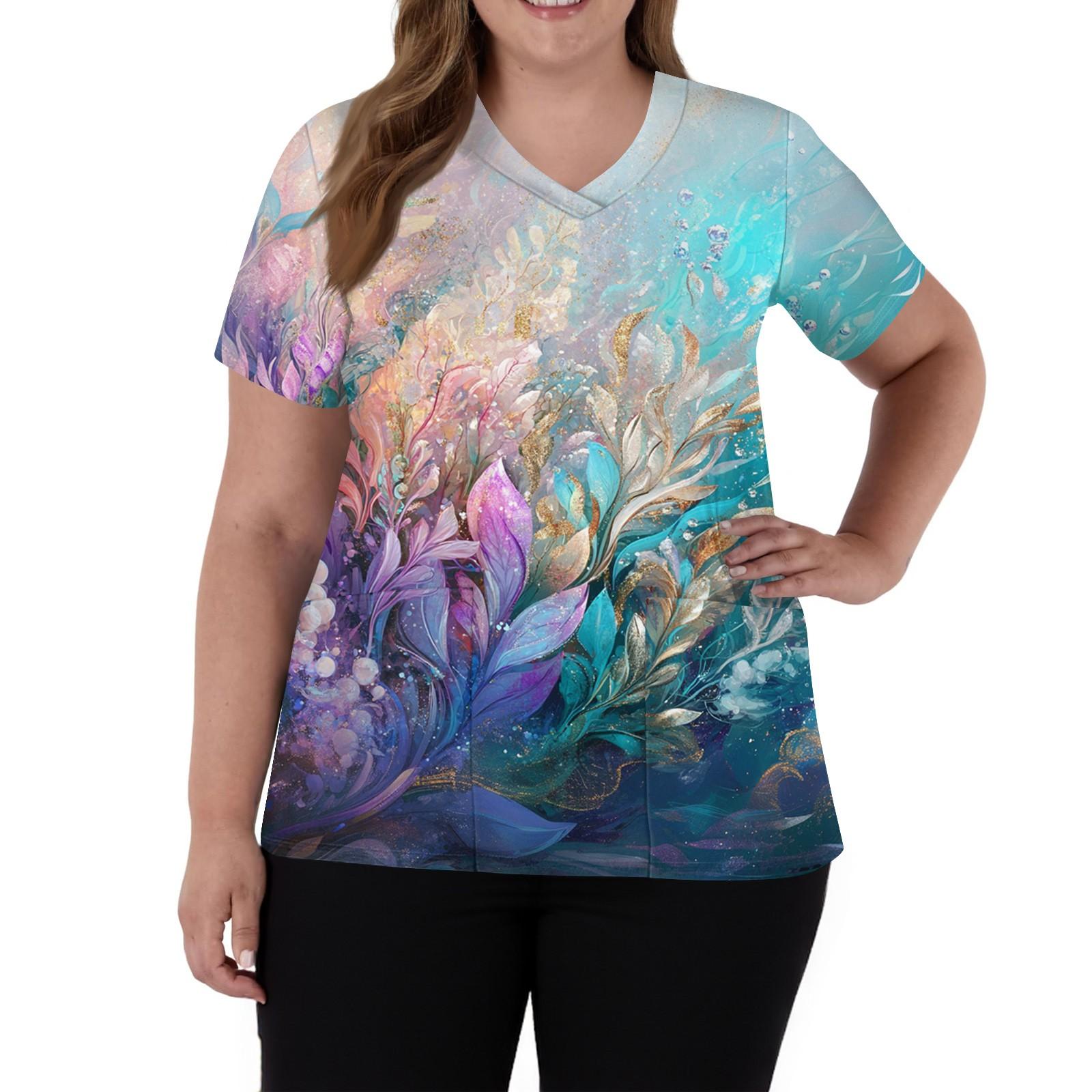 

Женская мода V-образный вырез короткий рукав комбинезон с карманами принт топы одежда XL