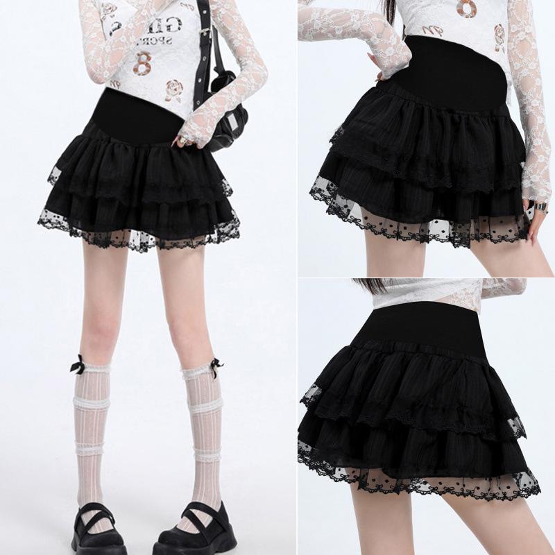 2026 Spring/Summer Fluffy A-Line Skirt: Maternity Bow & Lace Trim, Autumn Tummy Support XL