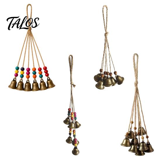 Exotic Style Home Decor Bohemian Metal Bell Pendant with Wooden Beads & Jute Rope, Retro Colorful Beaded Door Hanger Hanging Wind Chime for Window And