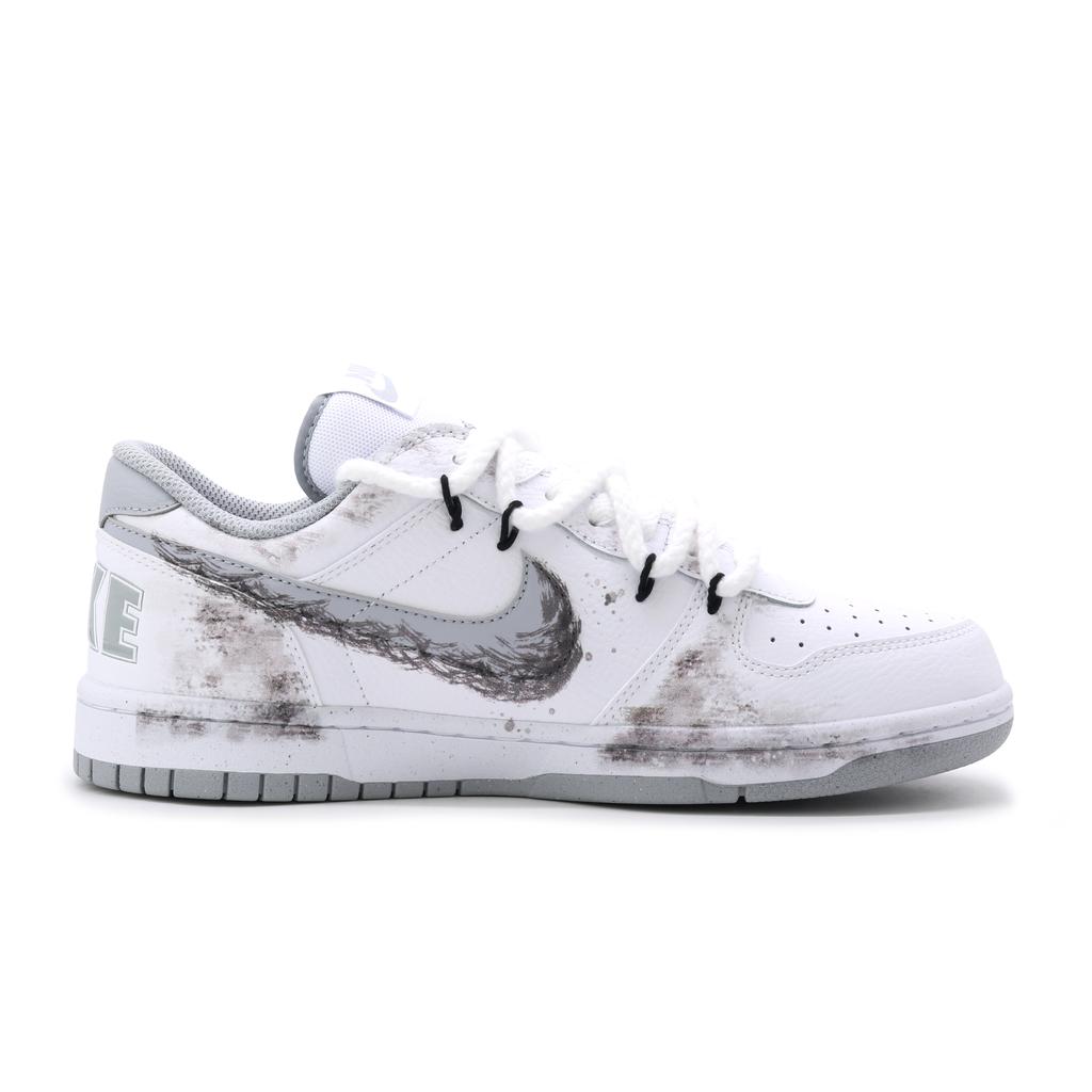 Nike Big Ink Dyed White Ling Leather Lightweight And Breathable Low Top Skateboard Shoes Men's Black White Gray 355152-106(team1561-)