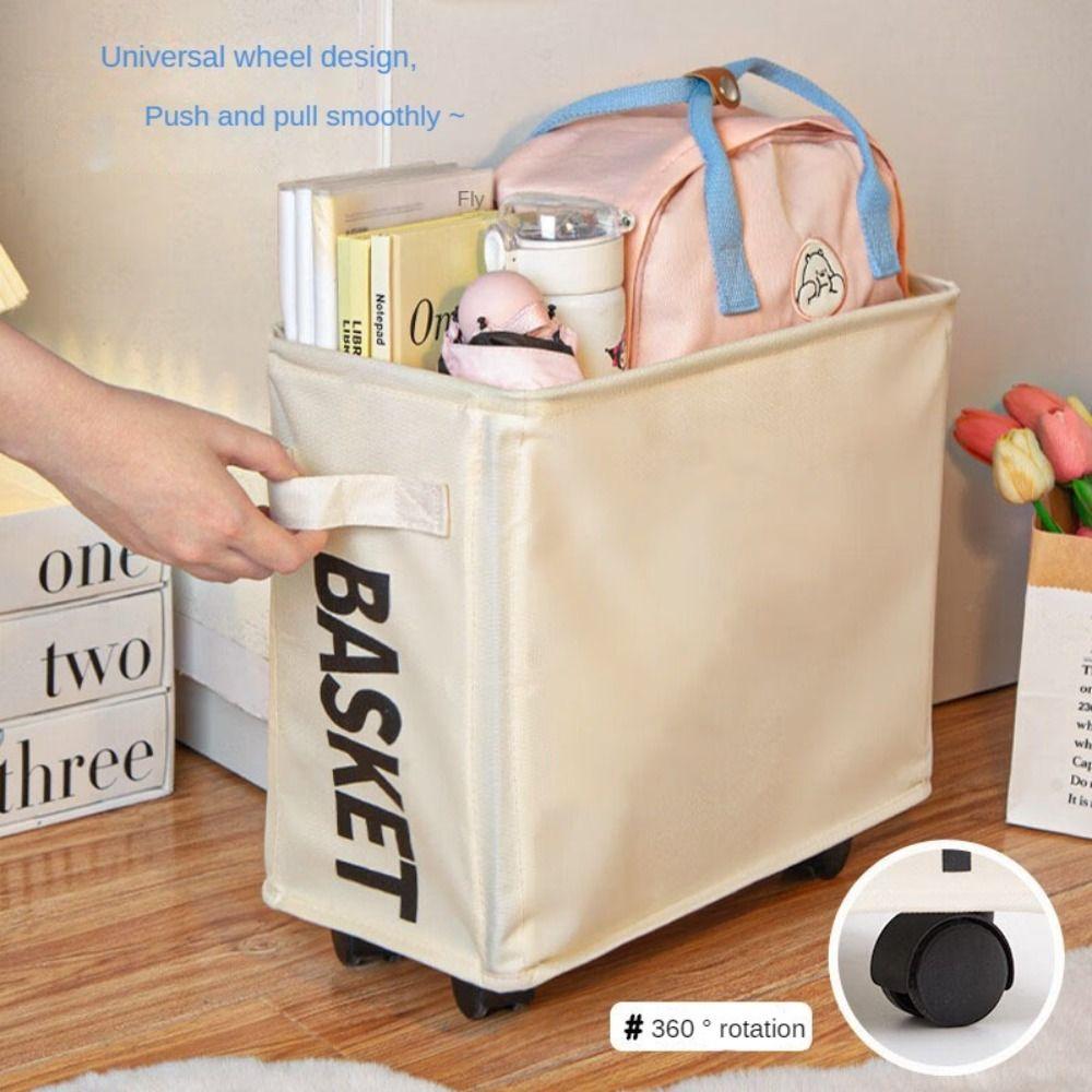 Foldable Design Wheeled Clothes Basket Waterproof Material Small Size Multifunctional Storage Basket Wheeled Trolley Under Table
