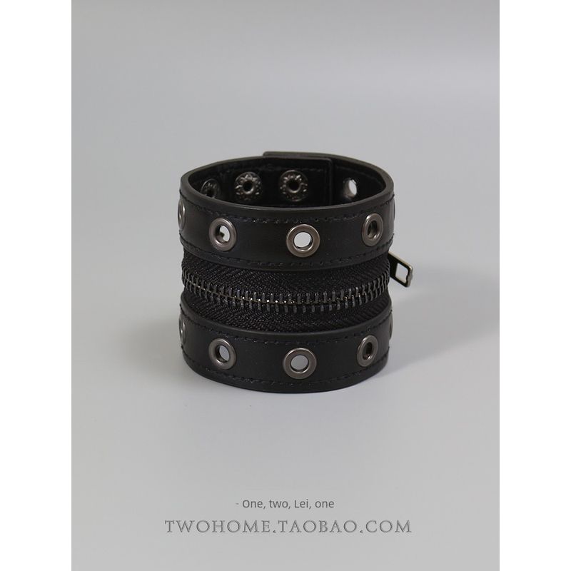 

Готический панк заклепки молния кожаный напульсник широкий нарукавник Y2g нишевый стиль браслет субкультура украшение Black