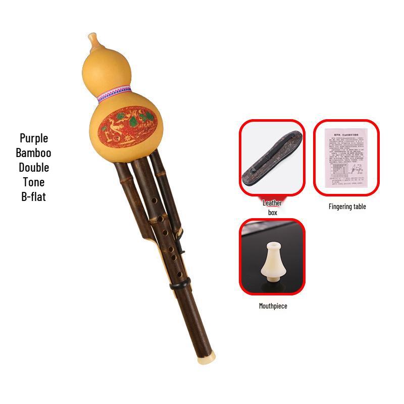 Purple Bamboo Double-Tone Hulusi C/B Flat Ethnic Instrument for Students and Beginners
