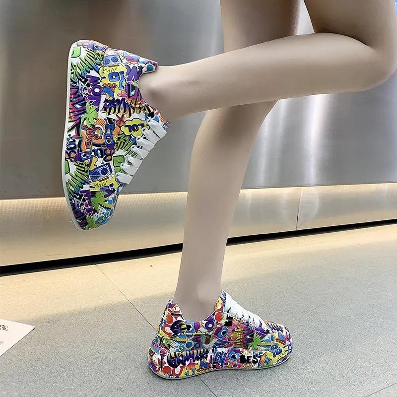 Pantofi de damă ocazional de modă, pantofi sport cu șireturi, vopsiți, pentru femei, pantofi de alergare pentru femei, din piele PU