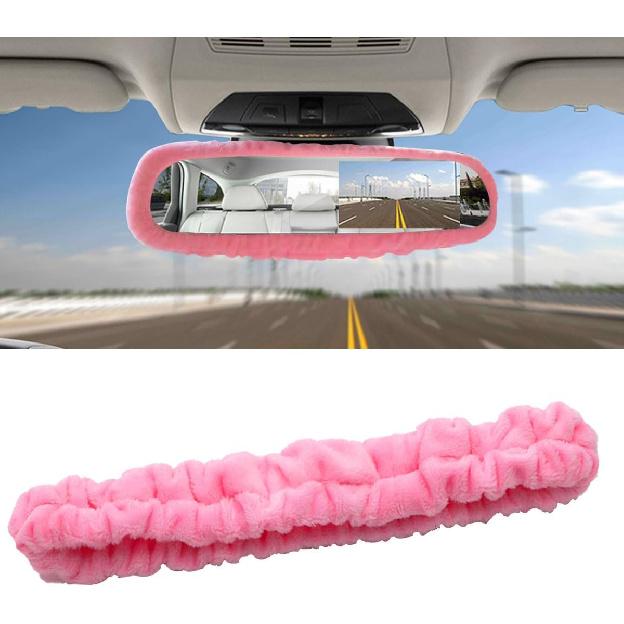 Elastic Plush Auto Rear View Mirror Protector - Stretchy Comfortable Car Rearview Mirror Cover - Automotive Interior Rearview Mirror Decorations -