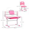 Scrivania Scolastica per Bambini 6-12 Anni Regolabile con Luce LED, Pupitre e Portapenne, in MDF, PP e Acciaio, Rosa