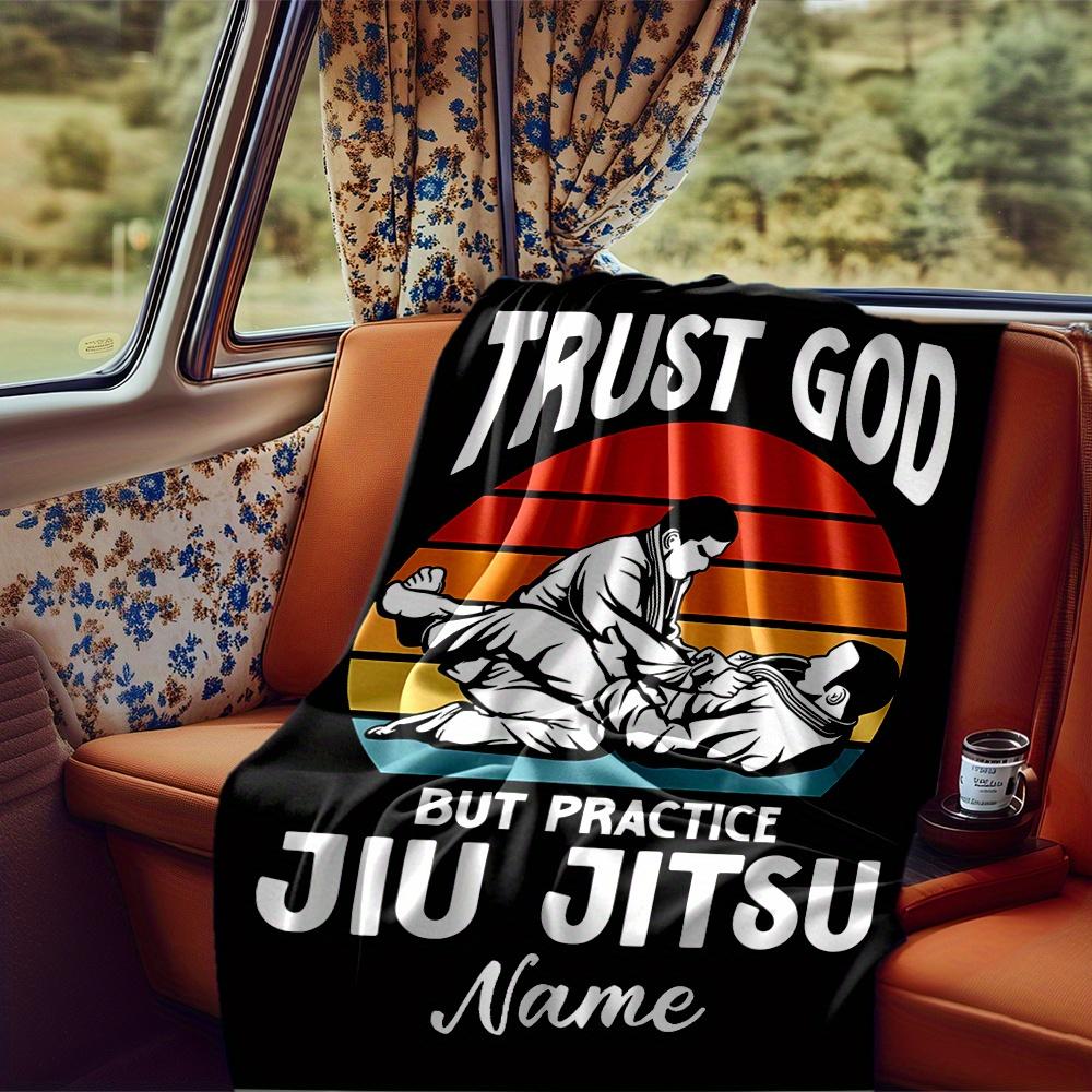 Trust God Jiu Jitsu Sunset Scene Blanket Personalized Name Soft Comfortable Stylish Blanket Car Blanket Perfect For Travel Camping Outdoor Home