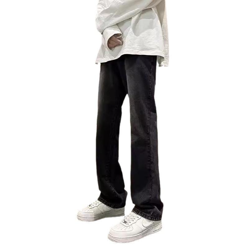 Mens Relaxed Fit Straight-Leg Flare Jeans Vintage Washed Denim Pants Daily Wear