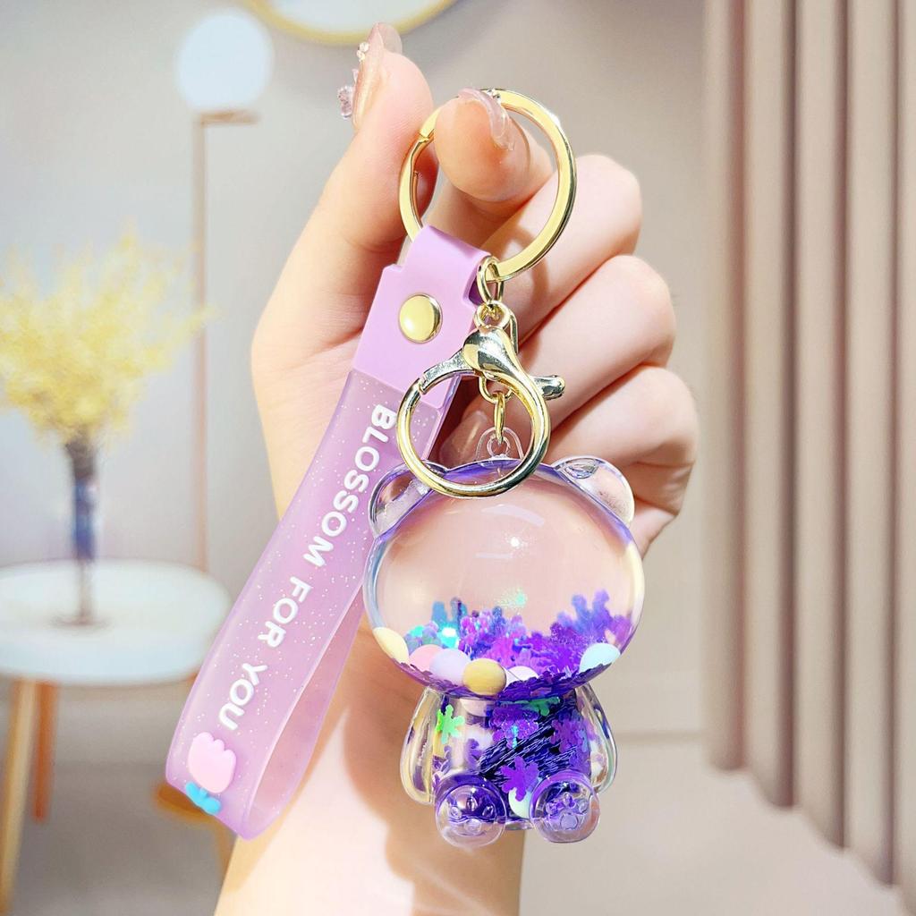 Creative Candy Bear Oil-Filled Keychain with Flowing Sand Pendant