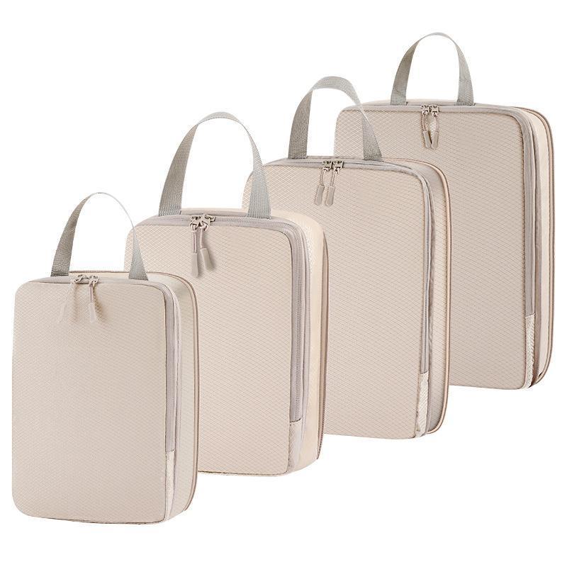 Набор из 4 компрессионных упаковочных кубиков для чемодана, расширяемые дорожные сумки для хранения багажа, органайзеры для дорожных аксессуаров бежевый