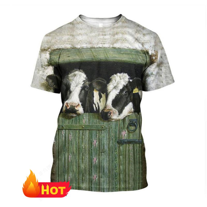 Nowe koszulki z nadrukiem 3D ze zwierzętami Krowa dla Mężczyzn Kobiet Lato Zwierzęta Gospodarskie Krótki Rękaw Okrągły Dekolt Dzieci Zabawne Koszulki z Krową