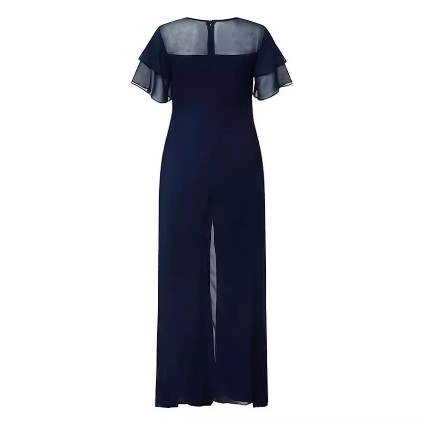 2024 Summer Women's High Waist Solid Color Short Sleeve Jumpsuit - European & American Fashion