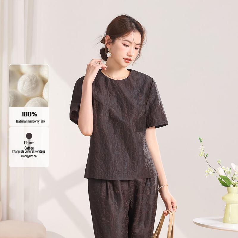 Women s 100% Mulberry Silk Chinese Style Round Neck Short Sleeve T-Shirt XL