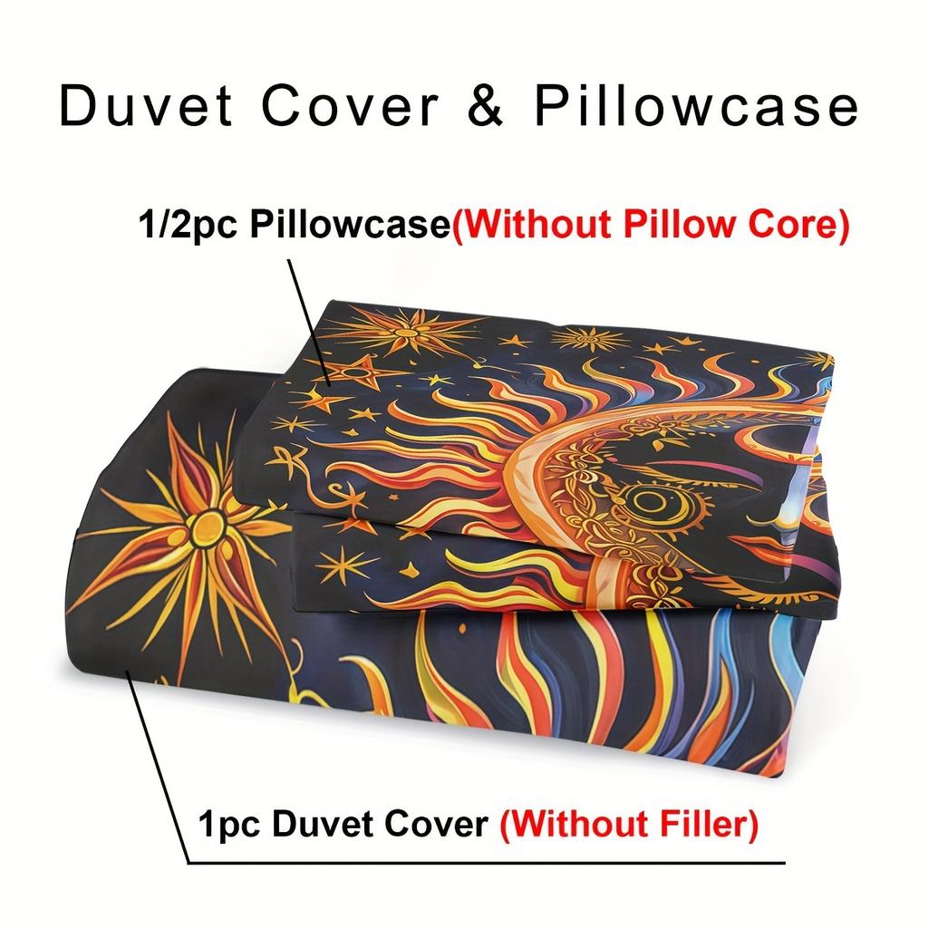 Bohemian Sun & Moon Duvet Cover Set with 1/2 Pillowcases - Quilt Cover Only - Comforter, Flat Sheet & Fitted Sheet Not Included