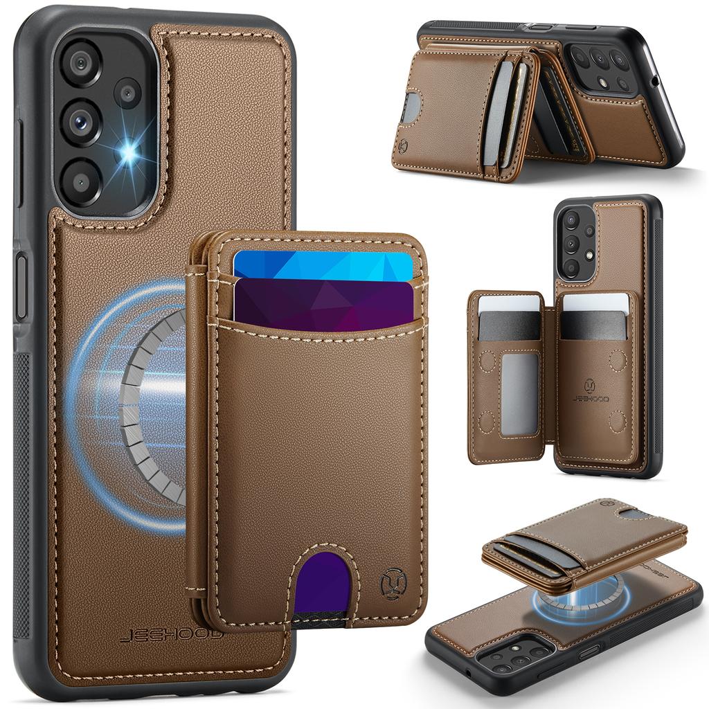 Für Samsung Galaxy A23 5G (Global)/Galaxy A23 4G Magnetische Hülle JEEHOOD J10 Leder Rückseite Handyhülle mit Abnehmbarem Kartenhalter Ständer