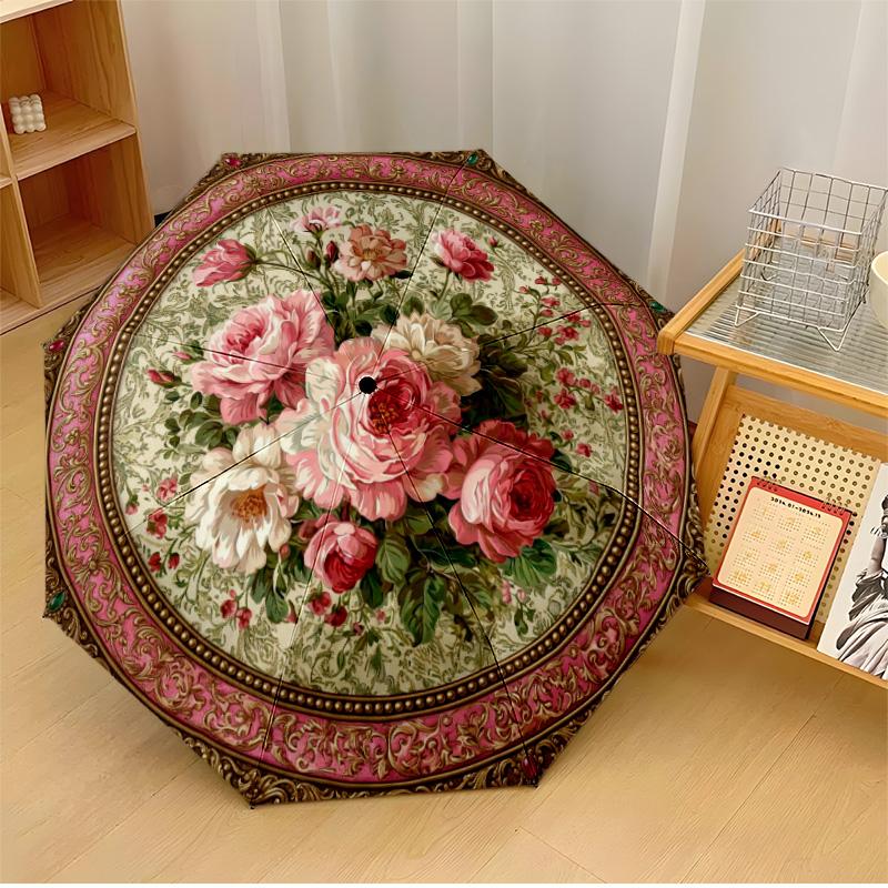 

Elegant Floral Mandala Design Theme Automatic Umbrella Compact 8-Rib Design Sturdy Construction Durable Everyday Carry Umbrella Stylish Accessory