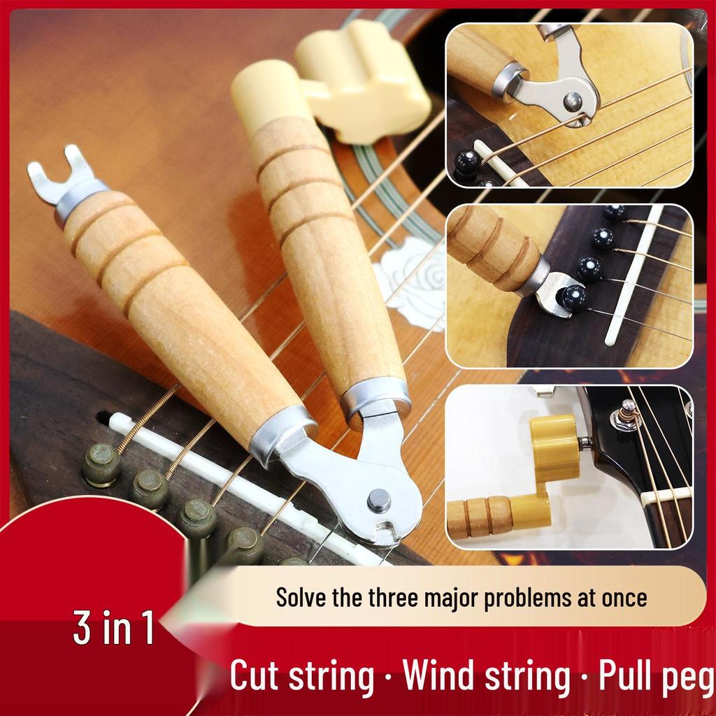 Gitarrensaitenaufwickler, Saitenschneider & Wirbelzieher: 3-in-1 Akustik-Saitenwerkzeug