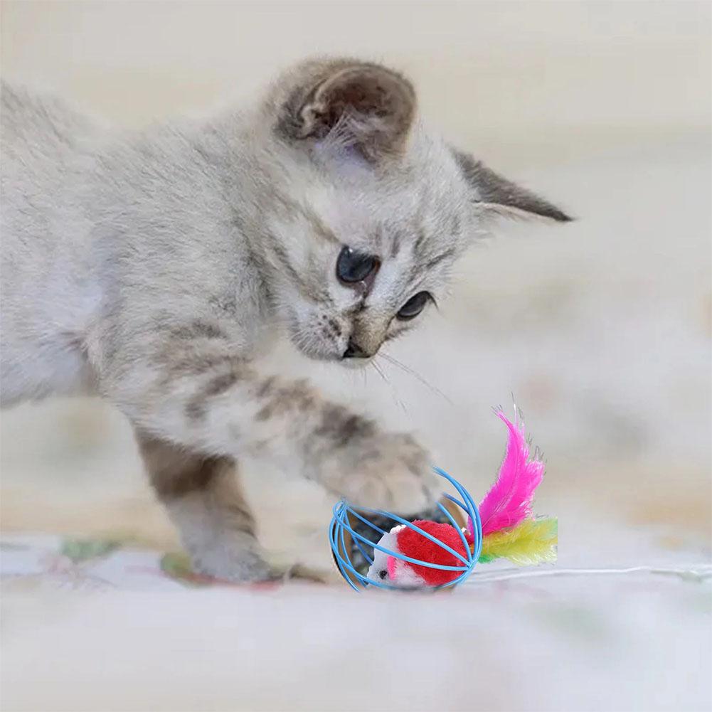 Hot Cage Rat Popular Colorful Mouse In Cage Cat Toy Within Sand Interactive Chase Cat Mouse  Pet Supplies Toy