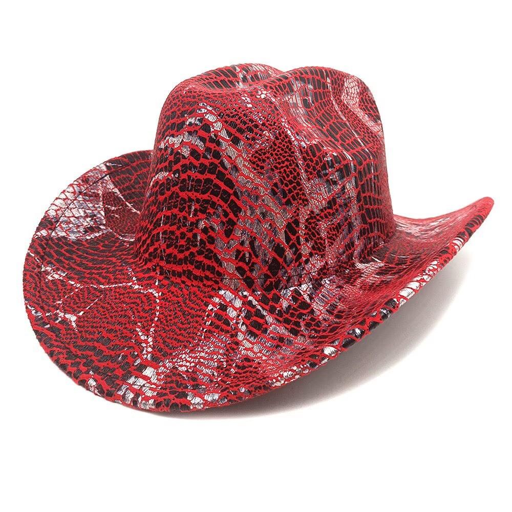 JYL TS DIY Crocodile Print Cowboy Hat Unisex PU Western Jazz Hat Faux Leather