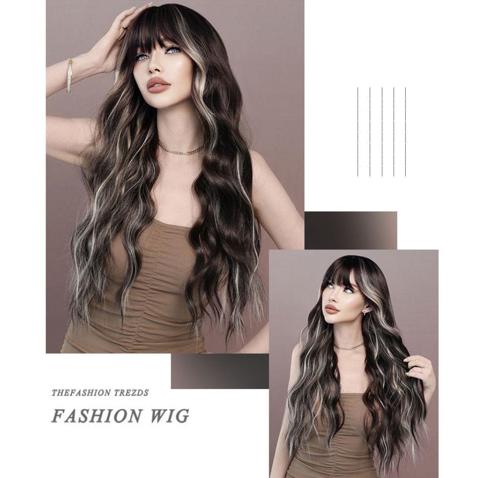 Women's Simulation Wig 70cm Hair Black Wig Long Curly Wig Full Headgear Rose Hair Net Headdress Beauty Decoration Wig