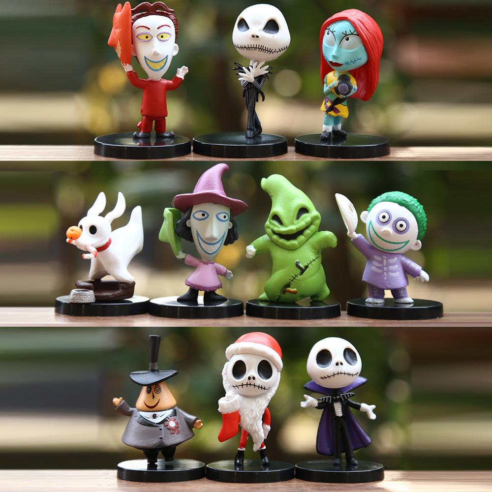 10Pcs/Set Cartoon Anime The Nightmare Sally Skellington Jack Action Figure Toy Christmas PVC Model Vinyl Figurine Halloween Gift