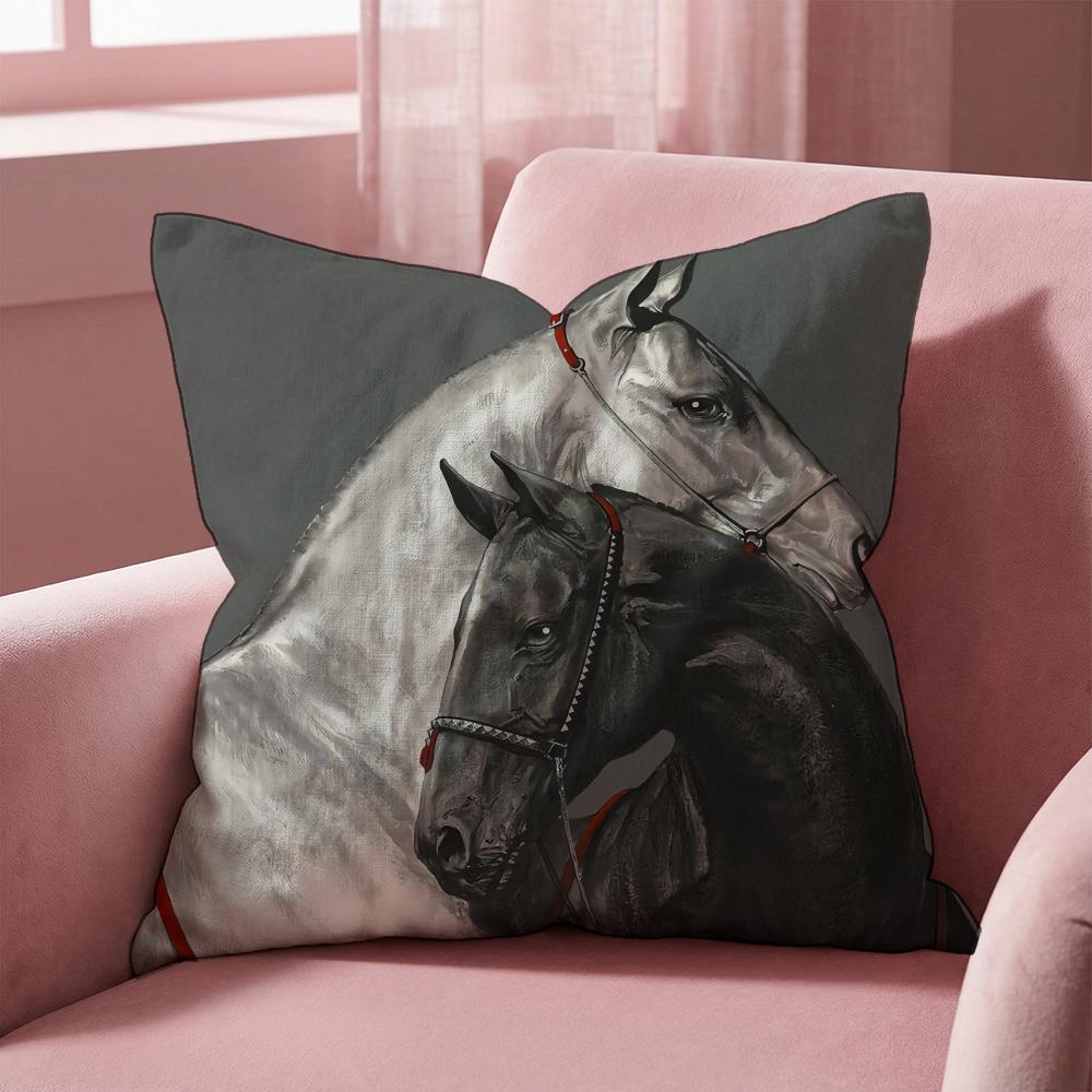 Rider Horse Painting Cushion Cover Multi-Scene Pillow Cover for Home & Car - Reversible, Soft & Durable for Daily Use